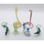 A small collection of unusual Coloured Glassware: Spill Vase modelled as a coiled snake; a further