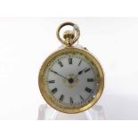 Late 19th Century Swiss open face keyless Fob Watch, the frosted, gilt and jewelled movement with