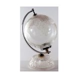 20th Century Waterford cut glass model globe on metal support and spreading cut clear glass foot,