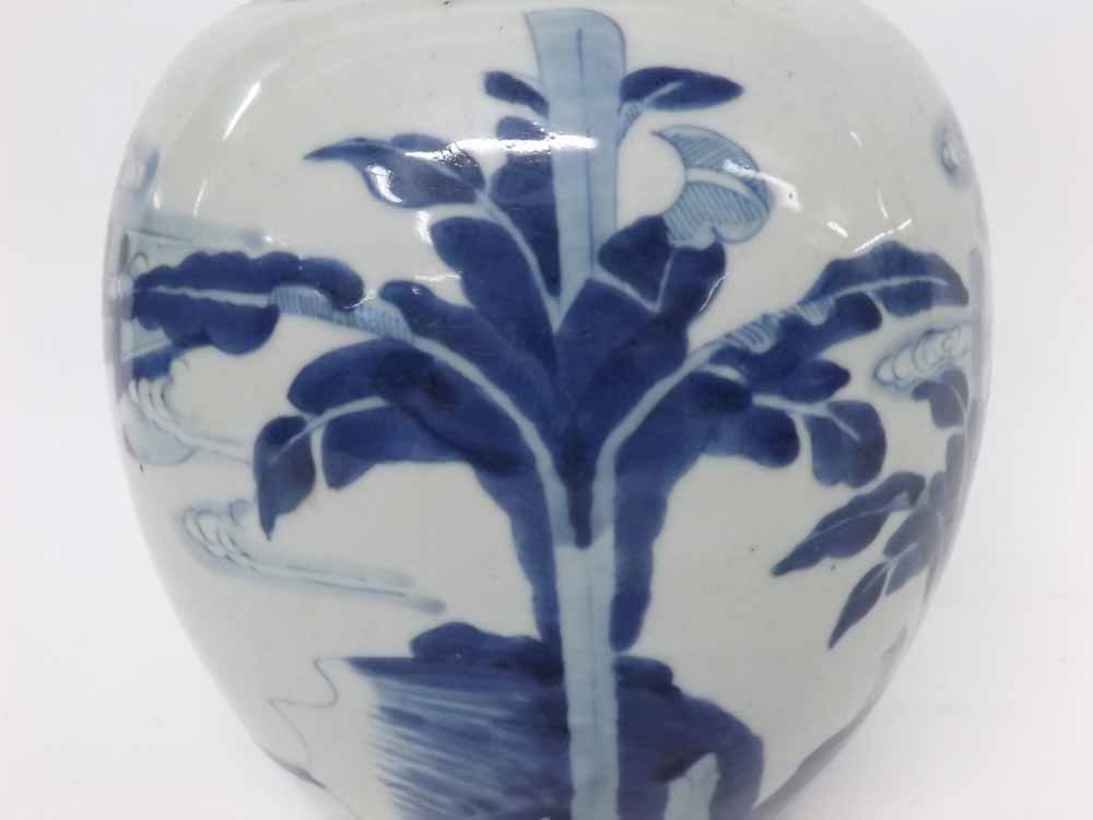 A Chinese large Ginger Jar (lid missing), painted in underglaze blue with an all over scene of - Image 6 of 9