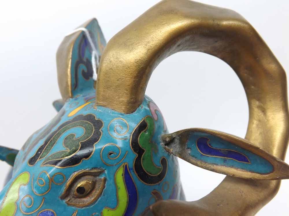 A Cloisonné Model of a goat, decorated predominantly in pale blue with further coloured and gilded - Image 2 of 7