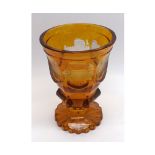Late 19th or 20th Century German Amber glass Vase decorated with panels, various architectural