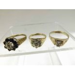 Group of three late 20th Century hallmarked 9ct Gold stone set Rings, total weight 7.5gm all in (3)