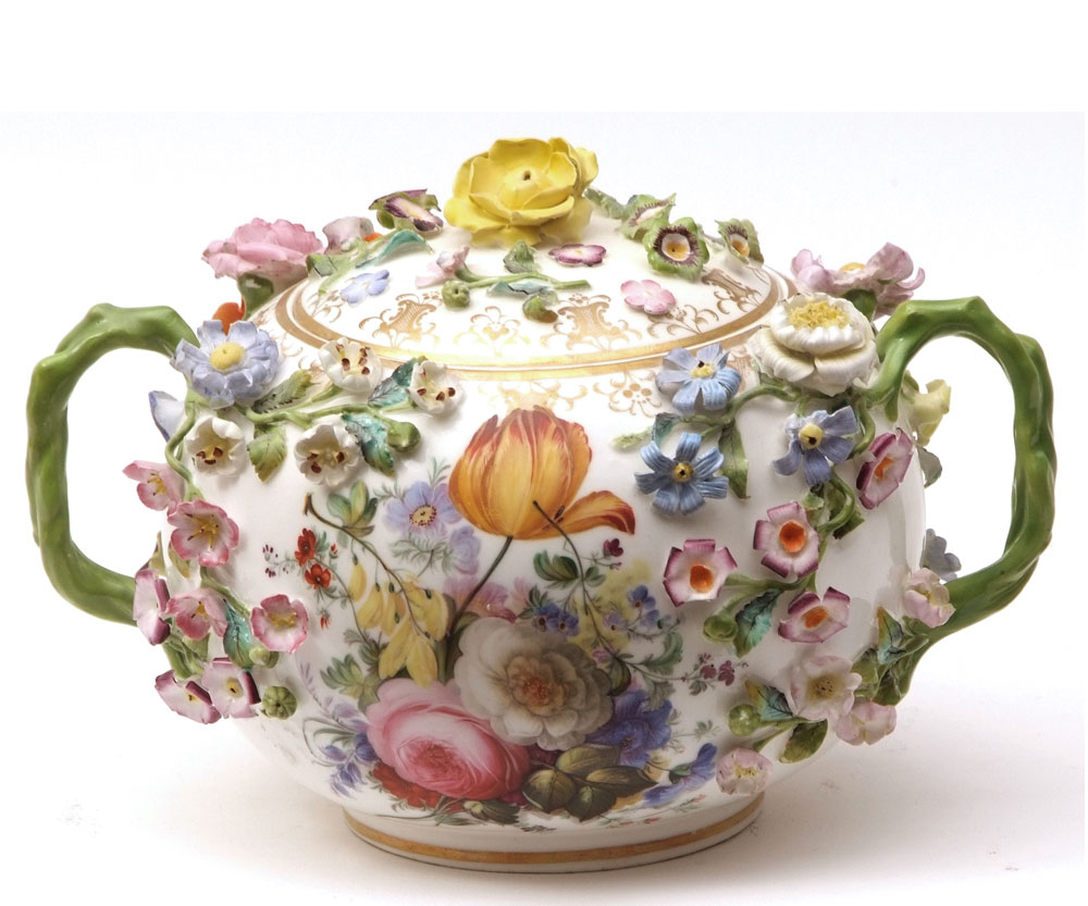 A large Minton Covered Pot-Pourri Container of two-handled globular form, the domed cover and body