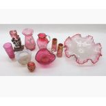 Mixed lot: Cranberry and other glasswares to include small Mary Gregory type vase decorated with