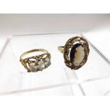 Late 20th Century hallmarked 9ct Gold Dress Ring set with three oval Moonstones in Victorian open