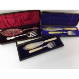 Mixed lot: three cased pairs of Silver plated Fish Servers, various dates and makers