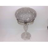 A Vintage Lead Crystal Glass Mushroom Table Lamp, heavily facetted throughout, 21” high