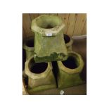 A set of five octagonal topped Spreading Square Stumpy Chimney Pots, all 14” high