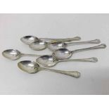 Set of eight George V Silver Teaspoons with Beaded decoration, hallmarked Birmingham 1928, total