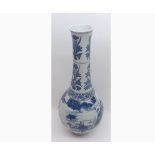 A Chinese large Spill Vase of baluster form, the lower body decorated in under glazed blue with