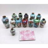 Mixed lot: 20th Century cloisonné wares, comprising 13 miniature vases decorated with various