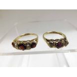 Late 20th Century yellow metal Dress Ring in Victorian style set with three graduated Garnets and