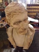 Late 19th Century terracotta bust of a moustached gent, signed to reverse “L. Colml” dated 1892,