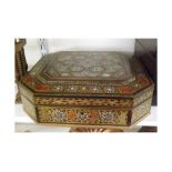 A 20th Century Hardwood Anglo-Indian style Box of canted square form, inlaid throughout with