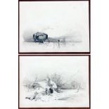 HENRY BRIGHT (1810-1873, BRITISH) 
“Faggot Gathering in the Snow” and “Low Tide”
pair of pencil
