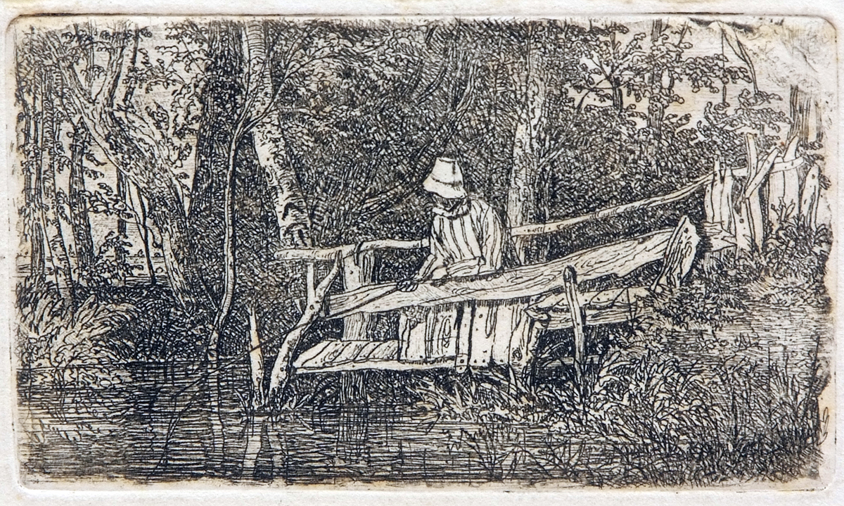 JOSEPH STANNARD (1797-1830, BRITISH) 
“The Fishermen”
black and white etching
2 ½ x 4 ¼ ins,