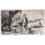 JOSEPH STANNARD (1797-1830, BRITISH) 
“Fisherfolk Mending their Nets”
black and white etching
2 ¼