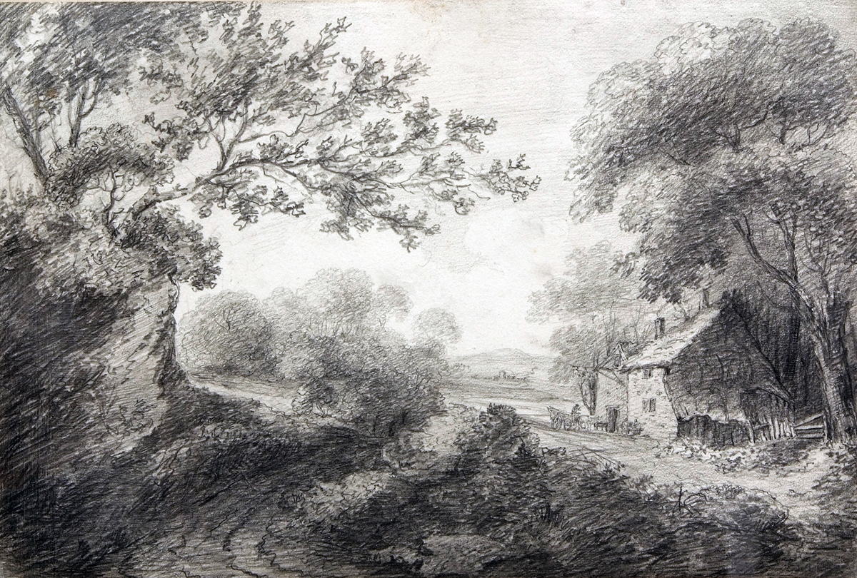 GEORGE FROST (1754-1821, BRITISH) 
Landscape with Public House
pencil drawing
12 ½ x 18 ½ ins