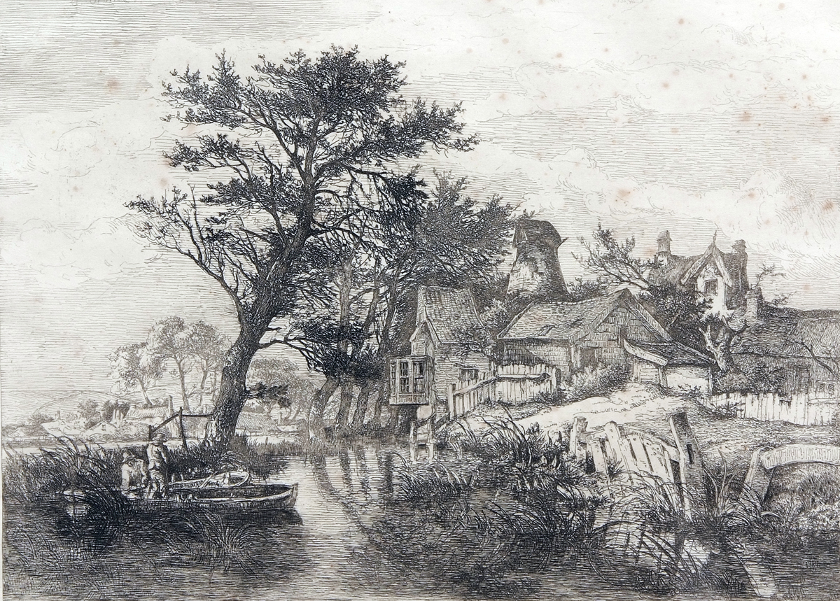 JOHN CROME (1768-1821, BRITISH) 
“Back of the New Mills”
black and white etching
8 ½ x 11 ½ ins