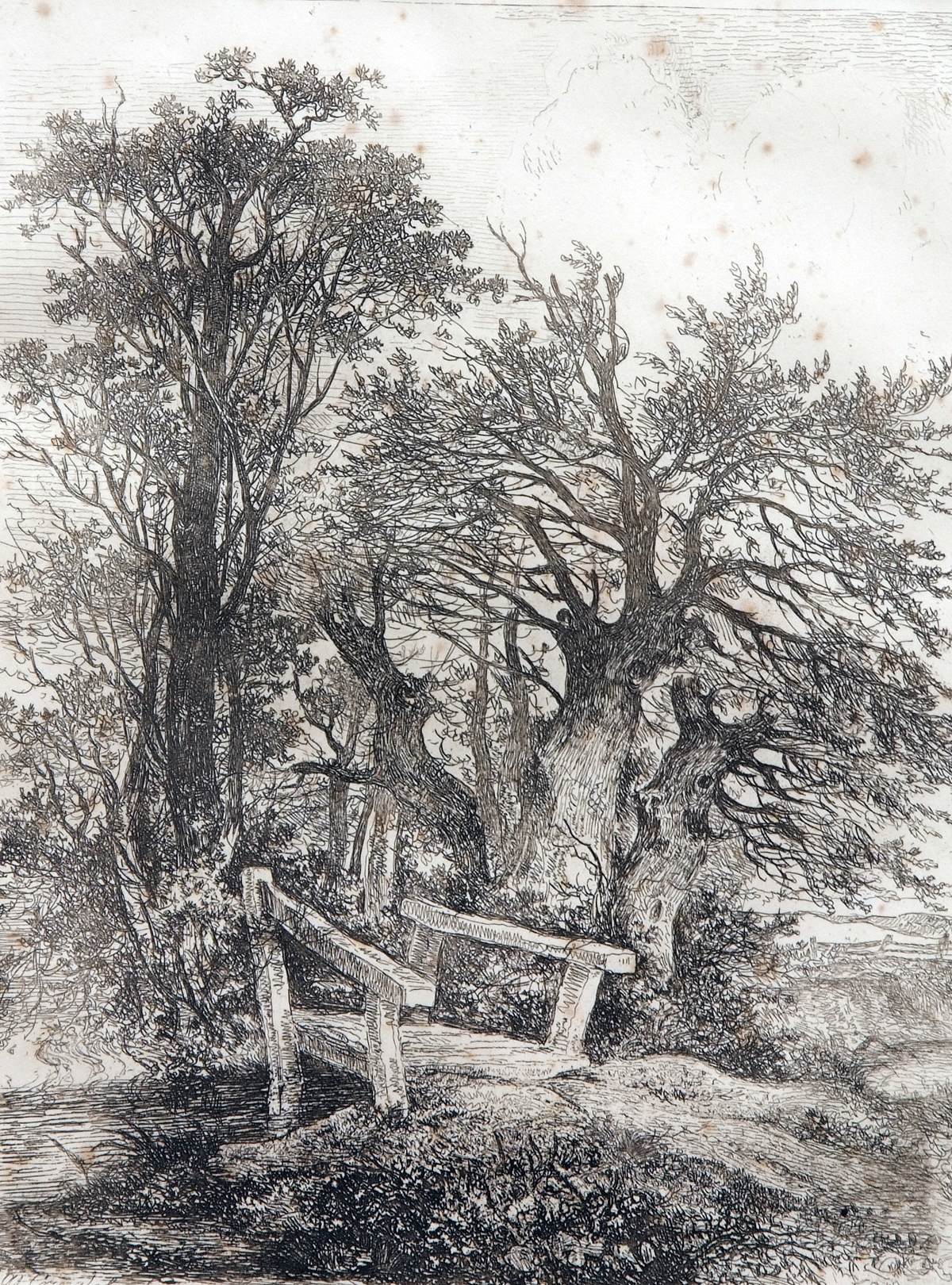 JOHN CROME (1768-1821, BRITISH) 
“Footbridge at Cringleford”
black and white etching
9 x 6 ½ ins