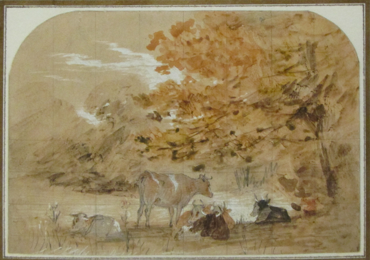 NORWICH SCHOOL (19TH CENTURY) 
Cattle by River’s Edge
watercolour
5 x 7 ins