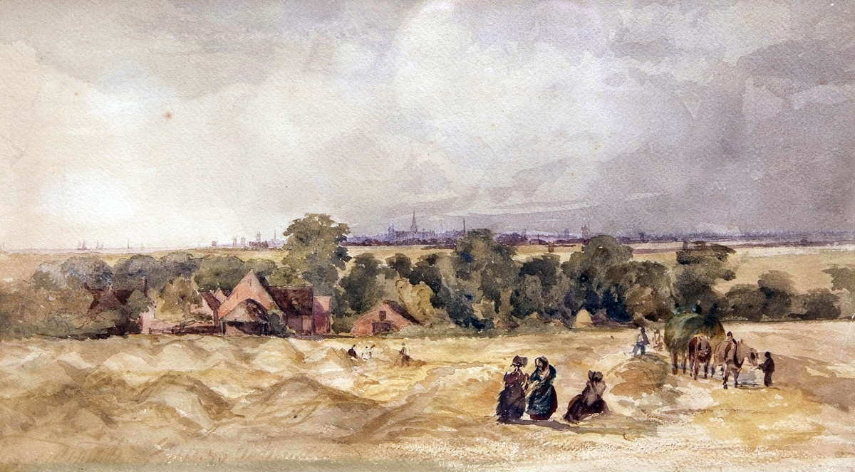 THOMAS LOUND (1802-1861, BRITISH) 
“Great Yarmouth from Elm Tree Farm, West Caister”