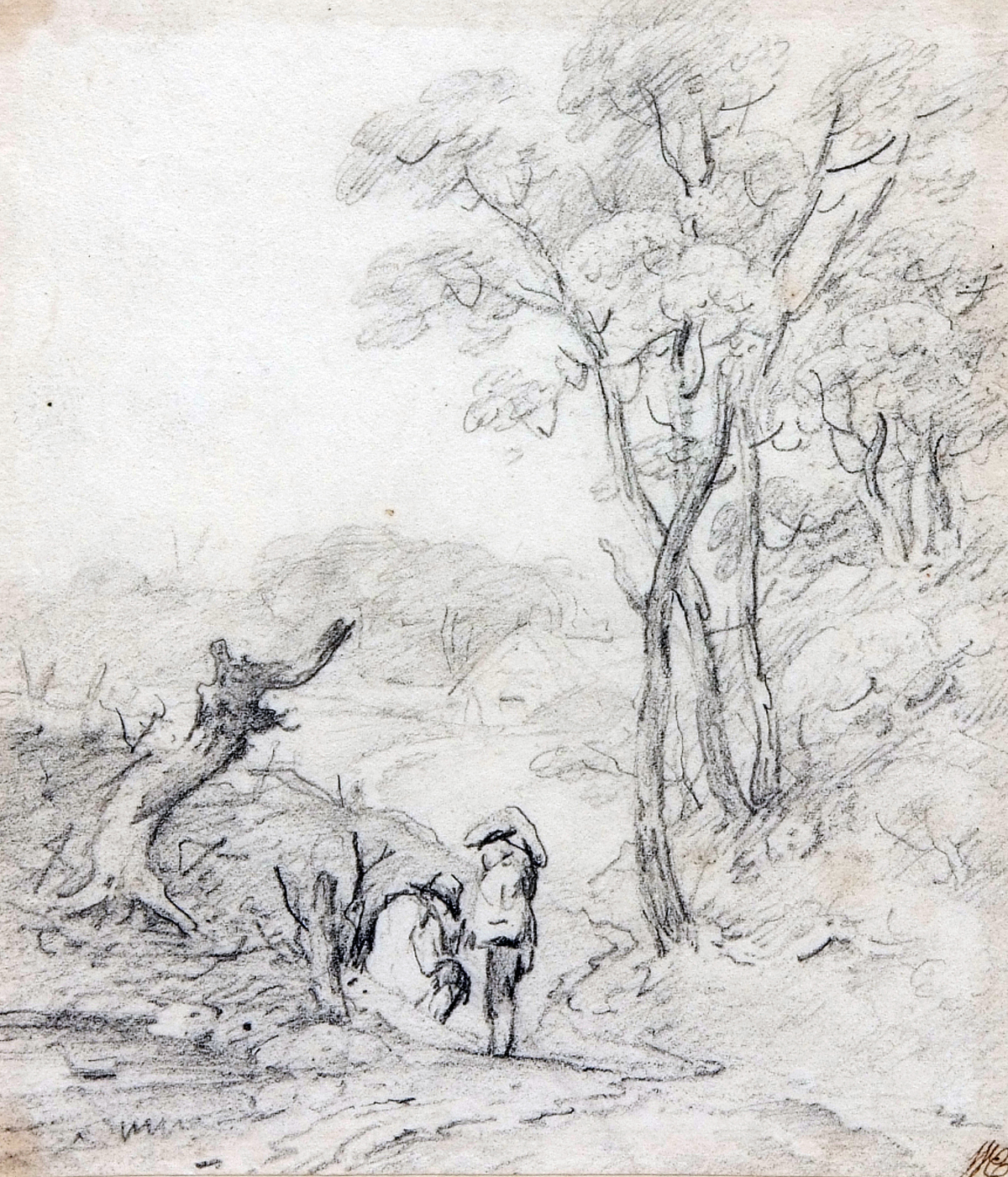 GEORGE FROST (1754-1821, BRITISH) 
Figures in Woodland
pencil drawing
7 x 6 ins
Provenance: