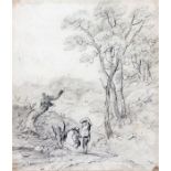GEORGE FROST (1754-1821, BRITISH) 
Figures in Woodland
pencil drawing
7 x 6 ins
Provenance: