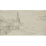 JAMES STARK (1794-1859, BRITISH) 
Coast with Jetty
pencil drawing
5 ½ x 10 ins
Provenance: