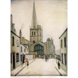 *LAURENCE STEPHEN LOWRY, RA (1887-1976, BRITISH) Burford Church  coloured print, published by