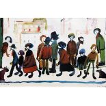 *LAURENCE STEPHEN LOWRY, RA (1887-1976, BRITISH) People Standing About  coloured print, guild