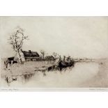 JACKSON SIMPSON signed in pencil to margin etching “cribed  Somme Hay Boat  5 x 7  “
