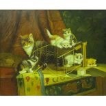 INDISTINCTLY SIGNED modern oilKittens at Play 16 x 20 “