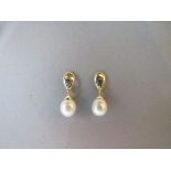 Fresh water pearl and 9ct hallmarked drops good condition