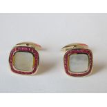 Ruby and mother of pearl  9ct hallmarked cufflinks good condition