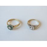 9ct gold single stone engagement ring size G1/2 and an emerald and centre stone 18ct gold cluster