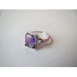 Amethyst & diamond 18ct hallmarked ring Ring Size L