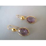 Oval amethyst silver gilt wire drop earrings good condition