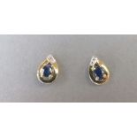 Sapphire and diamond 9ct yellow gold ear studs good condition