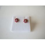 Ruby & diamond cluster 9ct hallmarked ear studs good condition