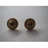 Pair of 9ct gold and garnet cabochon gemset earrings in medieval style