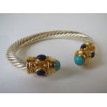 Turquoise and lapis silver gilt hallmarked bangle  good condition