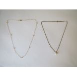 14ct gold chain and pearl and a pearl drop 12ct gold chain