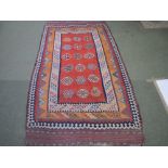 Two South American multicoloured rugs with geometric pattern L255cm x W160cm and L282cm x W143cm