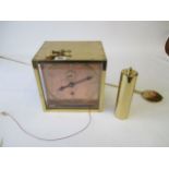 Brass wall clock with copper dial and brass weight and pendulum Condition: In fair .