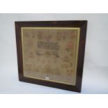 Victorian sampler by Elizabeth Seddon 1849 "The Lord's Prayer", 48x50 in rosewood frame Condition: