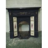 Victorian style cast iron fire place with tile inserts 110 cm H x 118 cm W