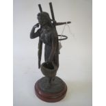 Bronze figure of lady carrying basket signed L. KLEY on marble base H24 Condition: In fair . , small