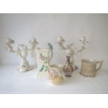 Royal Staffordshire vase, bird jug, character jug, Indian processional jug & a pair of cherub